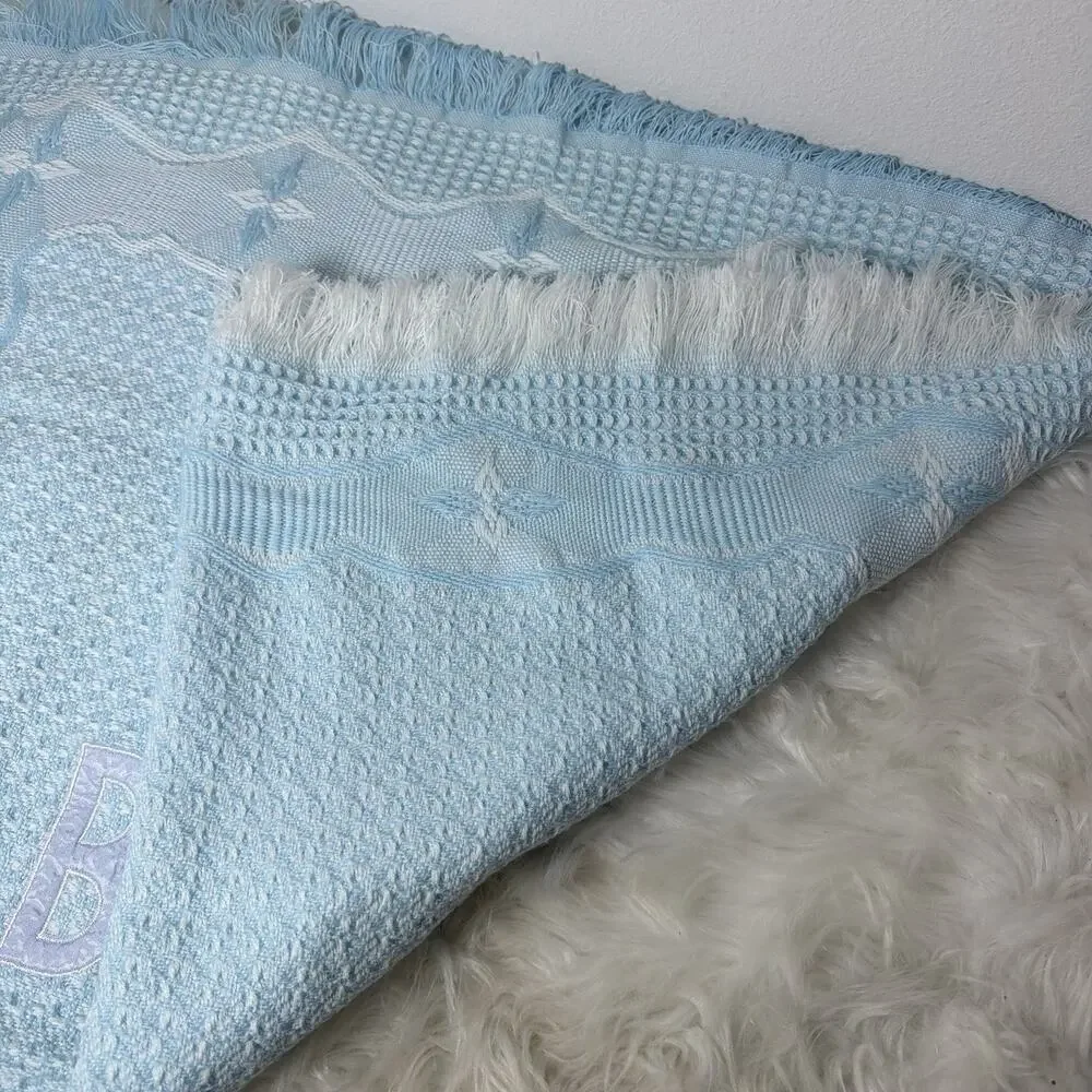 Bright Future BABY Patch Acrylic White Blanket Lovey Applique Pastel Fringe